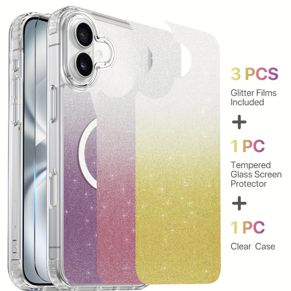 Phone Case Clear TPU and PC Three-Piece Bundle with Screen and Camera Lens Protectors for Select iPhone Models