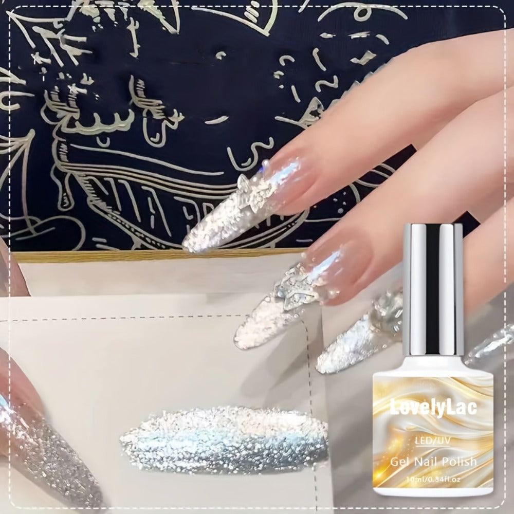Gel Nail Polish, Shimmer White Glitter, Semi-Permanent LED Polygel, High-Shine Glossy Finish, Explosive