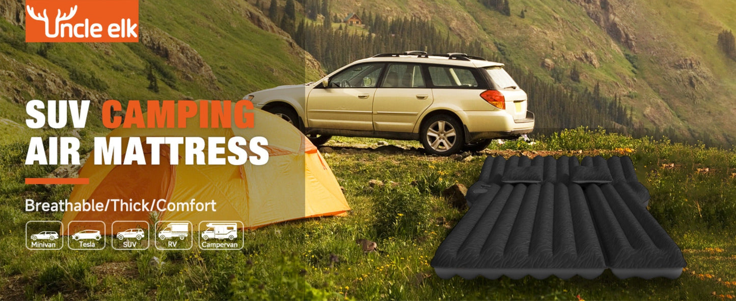 SUV Air Mattress for Camping Inflatable Car Bed with Air Pump 2 Pillows Flocking Surface Portable Sleeping Pad for SUV Backseat Road Trip