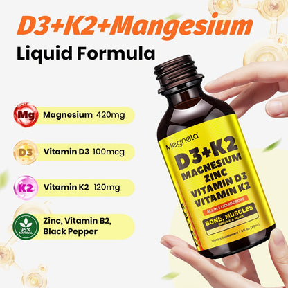 Vitamin D3 Liquid Drops 10000 IU with K2 MK-7 120mcg Magnesium Zinc Vitamin B2 for Bath Time, Home Spa and Personal Care