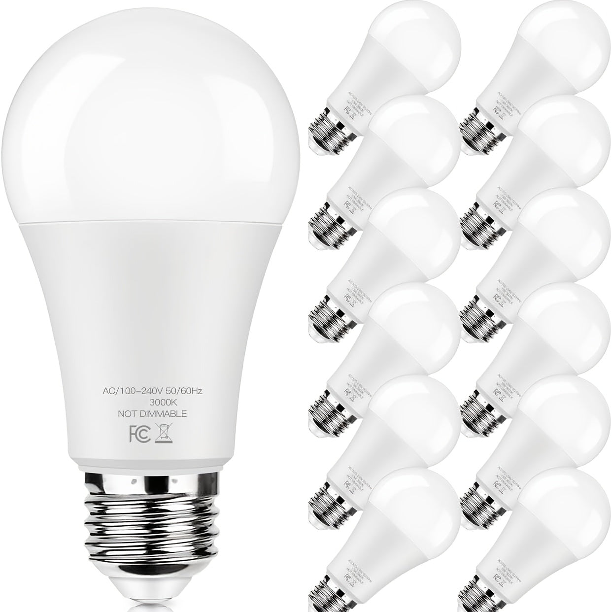 A19 LED Light Bulbs with E26 Base, 13W 1500-Lumen Rating, 3000K or 5000K Light in 12- or 24-Count Packs