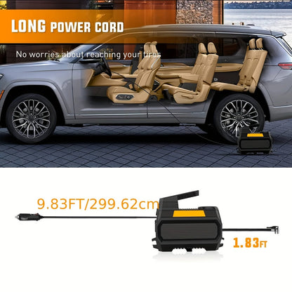 12V Portable Tire Inflator with 150 PSI Source Rating, Digital Display, LED and Nozzle Set