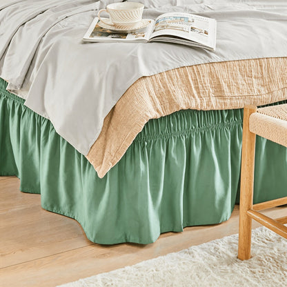 Bed Skirt Elastic Wrap Around Ruffle – 15 Inch Drop Microfiber Dust Ruffle, Adjustable No-Lift Fit, Fade Resistant Machine Washable