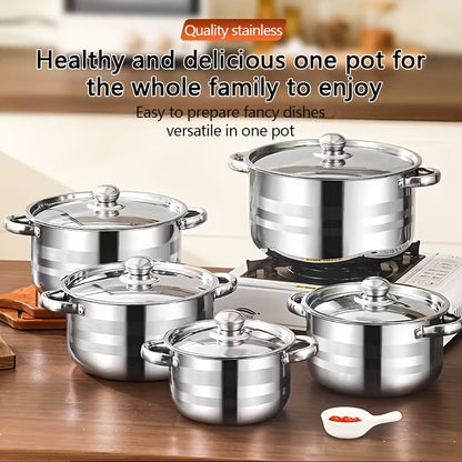 304 Stainless Steel Cookware Set with Golden Handles, 1/10/15pcs Deep Thick Soup Pot & Pan Set for Induction & Gas Stoves