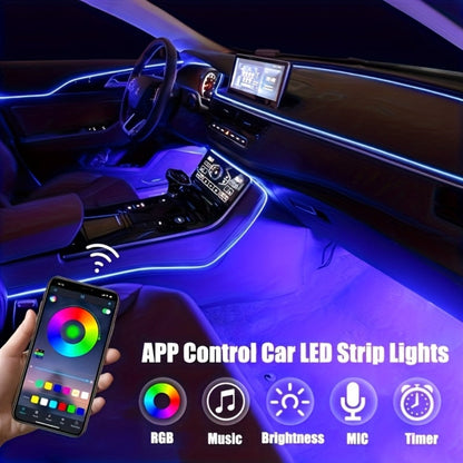 Car Interior Ambient Light Strip with 118-Inch Label, USB Connector, App Control and Music-Responsive Mode