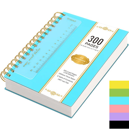 Hardcover Spiral Notebook A5 Lined Journal 300 Pages 100GSM Thick Paper PVC Waterproof Cover College Ruled Note Pad for Women Men Office