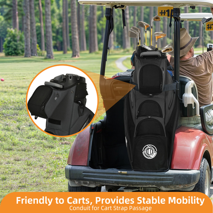 Golf Cart Bag 14-Way Full Length Dividers Protect Clubs 8 Zippered Pockets Cooler Pocket Valuables Pocket Ergonomic Shoulder Straps Rain