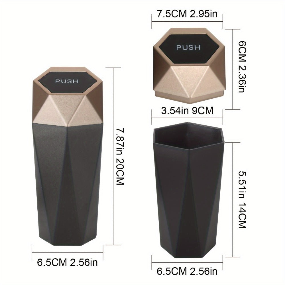 Diamond-Pattern Mini Car Trash Can Pair with Four Bag Rolls, Push Lids and Four Color Choices