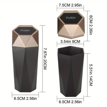 Diamond-Pattern Mini Car Trash Can Pair with Four Bag Rolls, Push Lids and Four Color Choices