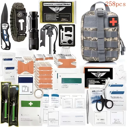 Outdoor Survival Gear Set 11/13/258-Piece – Professional Emergency Kit with Fire Starter & Compass | Multi-Tool Outdoor Equipment