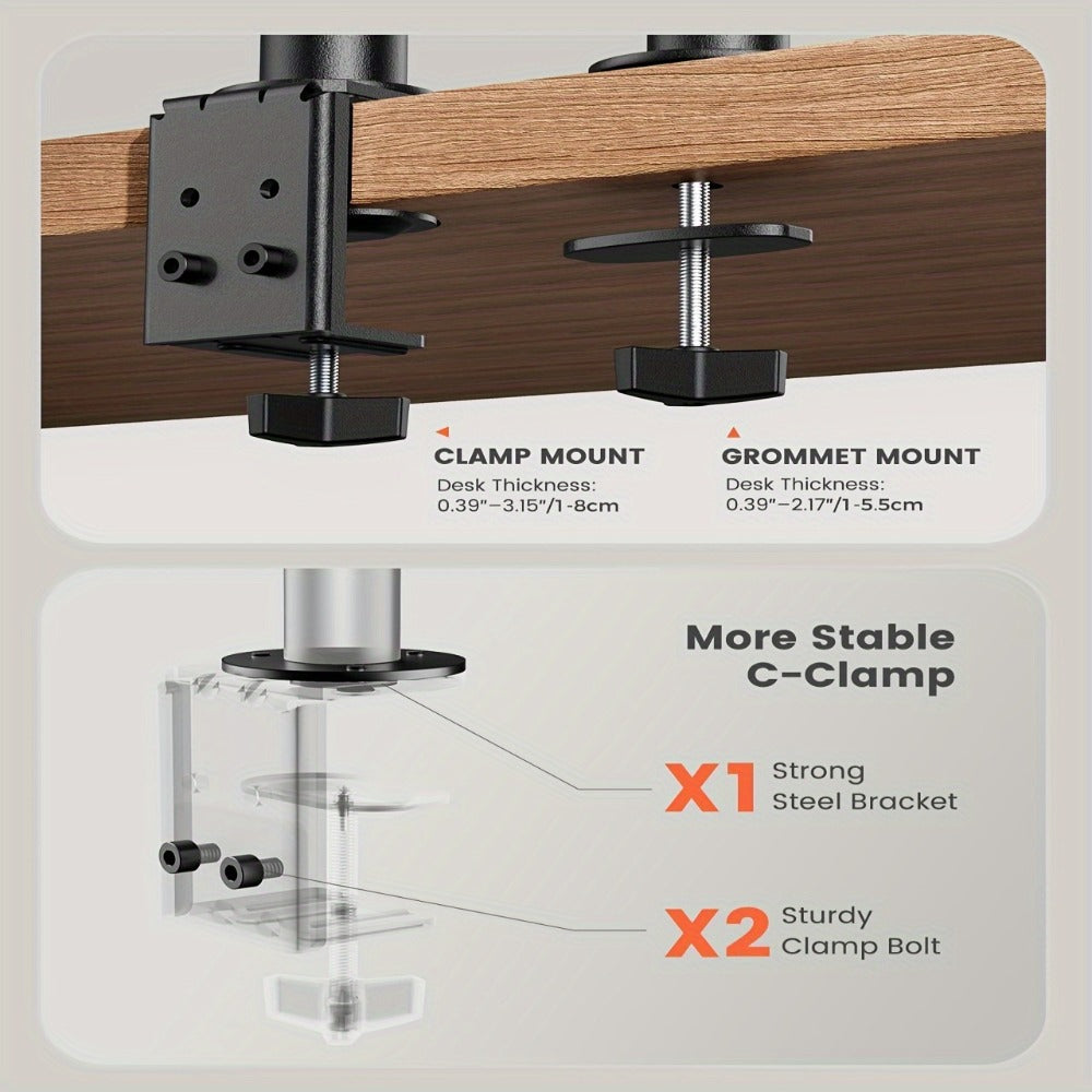 Single & Dual Monitor Mount for 13-32 Inch Screens, VESA Desk Mount Arm, 16.3" Height Extension, ±45° Tilt ±90° Swivel