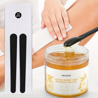 Sugar Wax Hair Removal Kit 300g – Gentle Soft Wax with Strips & Sticks for Body Hair Removal, Lemon or Activated Carbon Formula