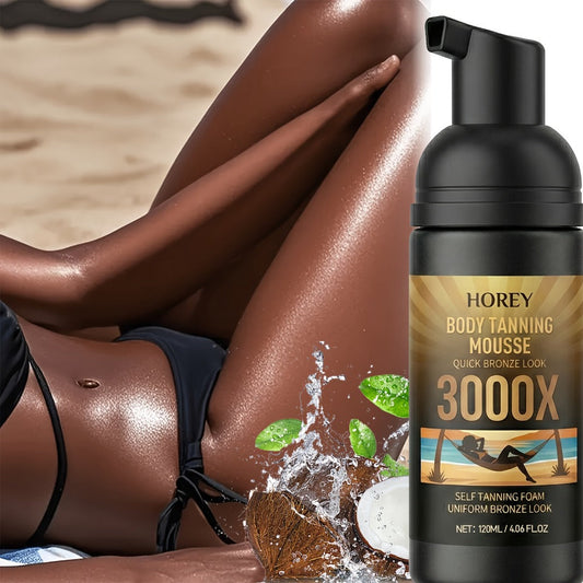 Sunless Self Tanning Mousse Deep Brown 3000X for Medium Dark to Dark Skin – Streak-Free Bronzing Foam with Carrot Oil & Coconut Oil