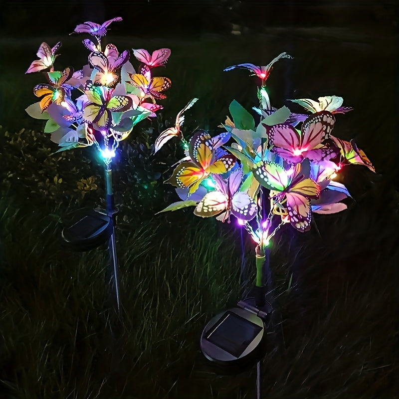 Solar Butterfly Garden Stake Lights Outdoor, 2pcs Colorful LED Solar Powered Lawn Insert Lights for Garden