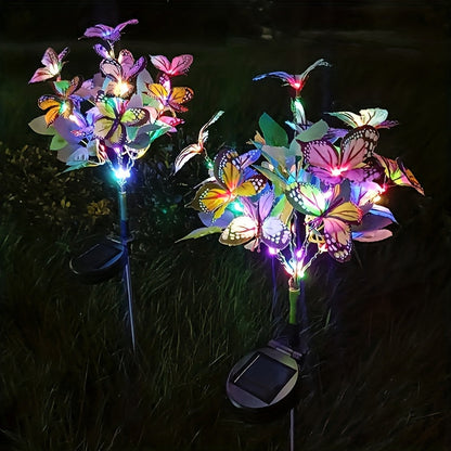 Solar Butterfly Garden Stake Lights Outdoor, 2pcs Colorful LED Solar Powered Lawn Insert Lights for Garden
