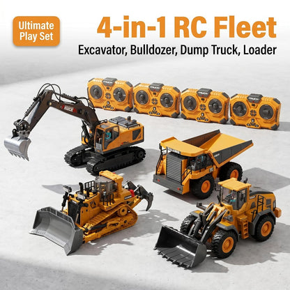 RC Engineering Vehicle Set 11-Channel 2.4GHz, 2-in-1 & 4-in-1 Remote Control Excavator Dump Truck Bulldozer