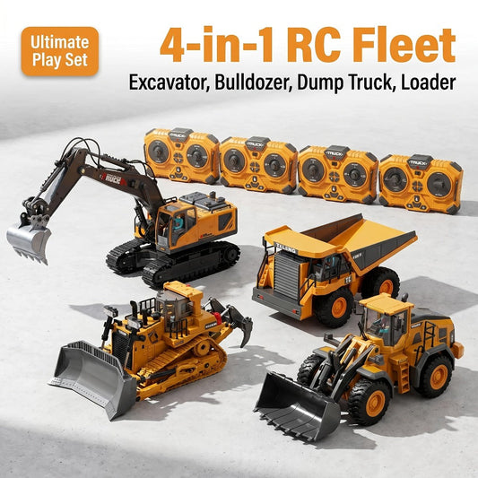 RC Engineering Vehicle Set 11-Channel 2.4GHz, 2-in-1 & 4-in-1 Remote Control Excavator Dump Truck Bulldozer