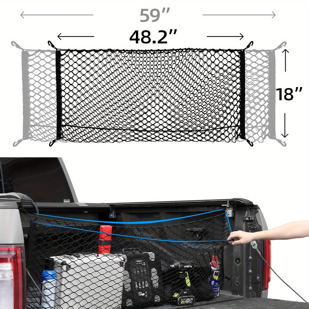 Truck Bed Cargo Net Elastic Mesh Organizer with Hooks Heavy Duty Bungee Net for Pickup Truck Bed Cargo Management Grocery Storage Secure