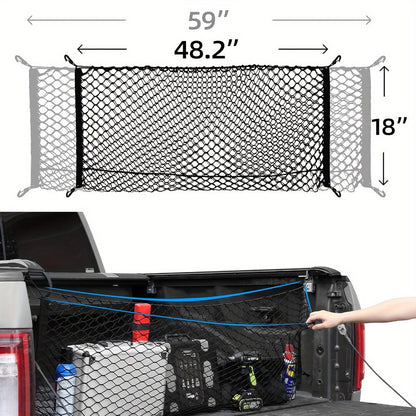 Truck Bed Cargo Net Elastic Mesh Organizer with Hooks Heavy Duty Bungee Net for Pickup Truck Bed Cargo Management Grocery Storage Secure