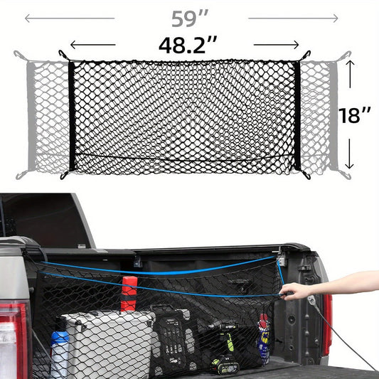 Truck Bed Cargo Net Elastic Mesh Organizer with Hooks Heavy Duty Bungee Net for Pickup Truck Bed Cargo Management Grocery Storage Secure