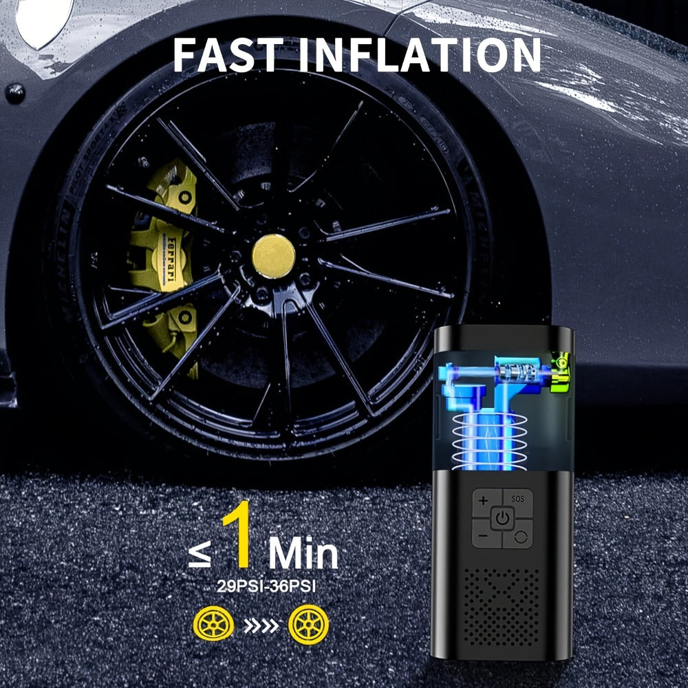 Portable Tire Inflator Air Compressor 150PSI – Cordless Smart Air Pump with Digital Pressure Gauge, LCD Display, 3X Fast Inflation
