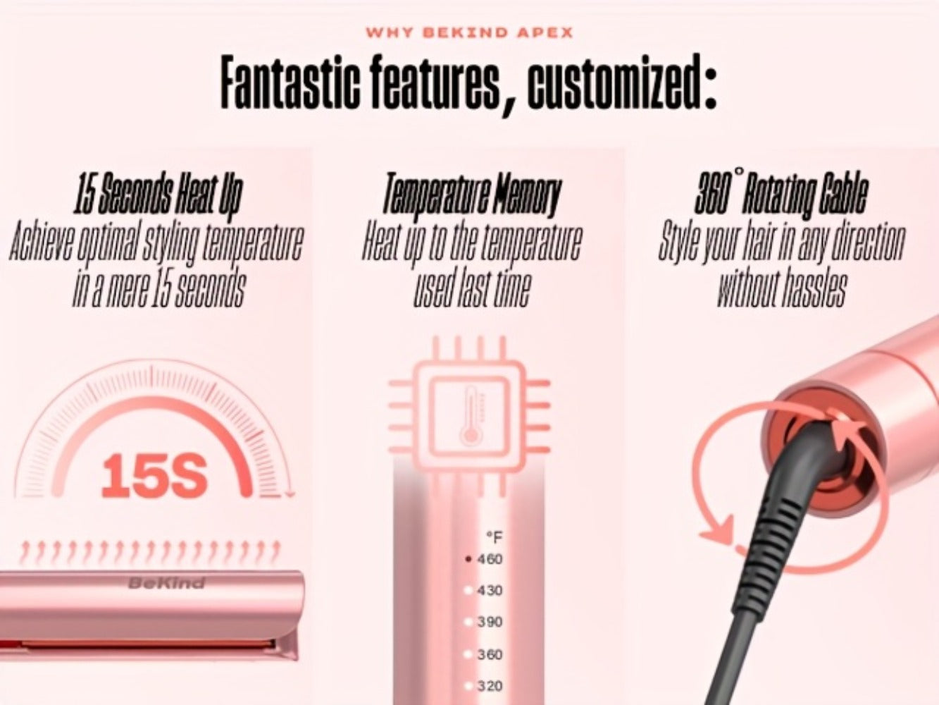 Hair Straightener Flat Iron 2-in-1 Curling Iron, 460°F Professional Ceramic Plates, 15s Fast Heating