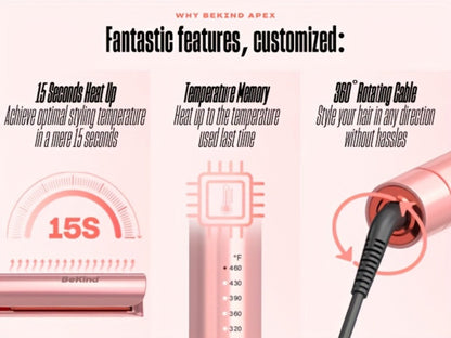 Hair Straightener Flat Iron 2-in-1 Curling Iron, 460°F Professional Ceramic Plates, 15s Fast Heating