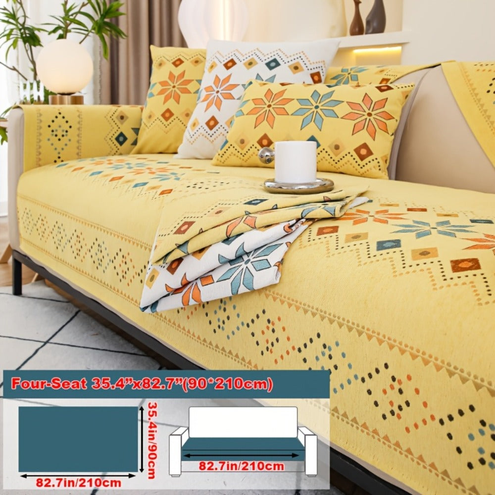 Sofa Cover Bohemian Chenille Jacquard Knit Sections for Seat, Armrest or Backrest with Model-Specific Size and Color Options