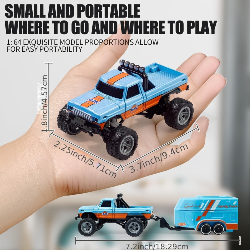 Mini RC Off-Road Truck with Trailer 1:64 Scale Die-Cast Remote Control Car with the Listed Color, Size or Set Options for Everyday Use