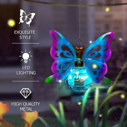 Solar Hanging Ornament Lights Ladybug & Butterfly, Indoor Outdoor Decorative Garden Light with Spring Clips for Patio