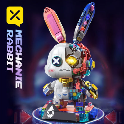 1377-Piece Mechanical Rabbit Building Block Model with Colorful Punk Styling and Rotating Limb Details