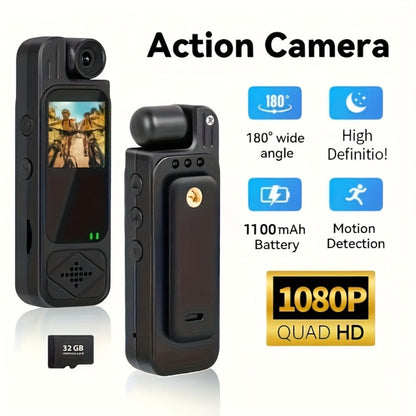 1080P Body Camera 180° Rotating Lens Portable Handheld Camcorder, USB Rechargeable, Compact Video Recorder for Vlogging Travel Meetings