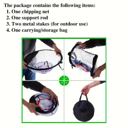 Portable Folding Golf Ball Pick Up Net – Golf Training Target Retrieval Net with Fixing Tool for Indoor & Outdoor Swing Practice