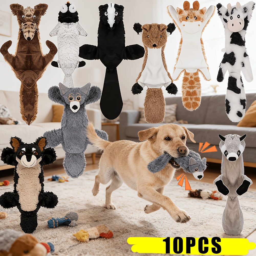No Stuffing Dog Toys 10 Pack – Durable Crinkle Squeaky Plush Toys for Small Medium Large Dogs, Teething-Friendly for Aggressive Chewers