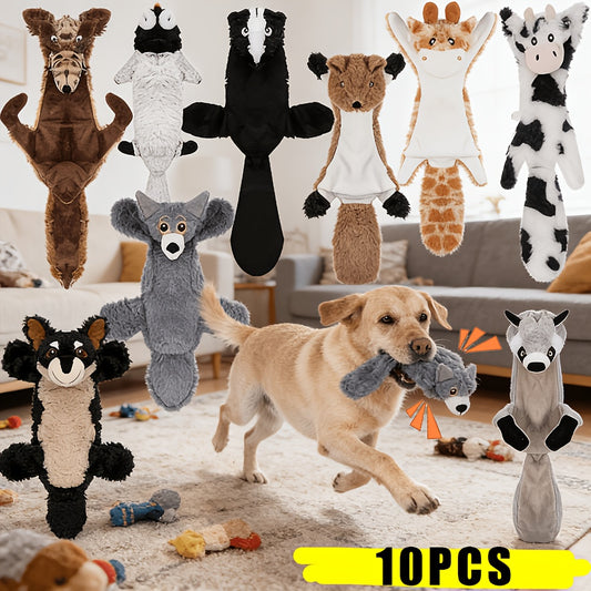 No Stuffing Dog Toys 10 Pack – Durable Crinkle Squeaky Plush Toys for Small Medium Large Dogs, Teething-Friendly for Aggressive Chewers