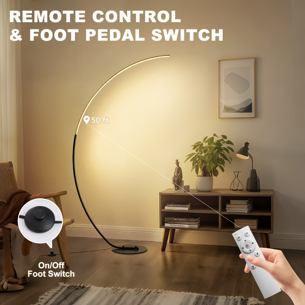 Arched Floor Lamp 65 Inch Modern LED Dimmable with Remote 3 Color Temperatures Curved Black for Entryways, Bedrooms and Living Spaces