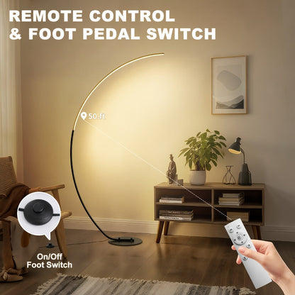 Arched Floor Lamp 65 Inch Modern LED Dimmable with Remote 3 Color Temperatures Curved Black for Entryways, Bedrooms and Living Spaces
