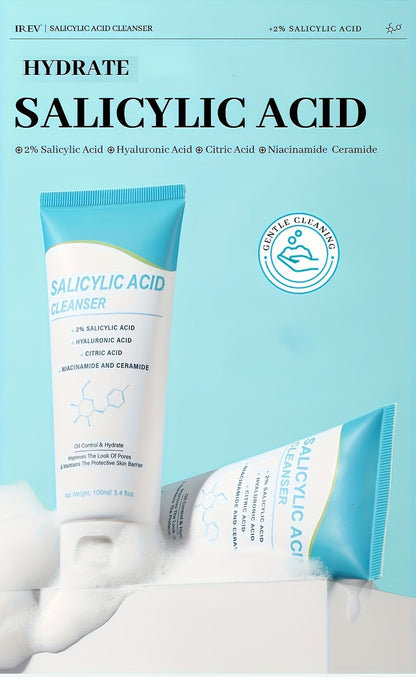 Salicylic Acid Facial Cleanser Gel, Deep Cleansing & with Hyaluronic Acid, Non-Comedogenic, Paraben-Free