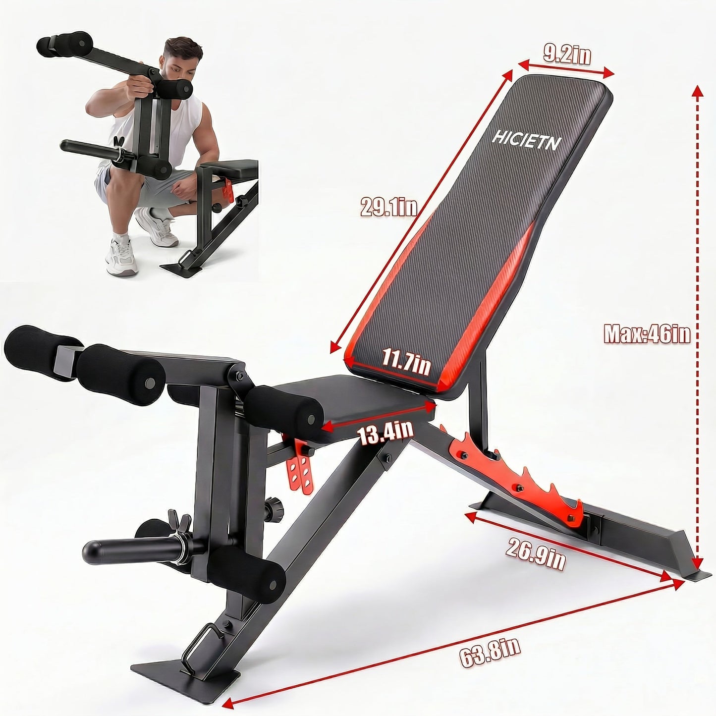 Adjustable Weight Bench Set – Foldable Home Gym Workout Bench with Squat Rack, Leg Developer & Preacher Curl Pad | 3-Second Fast Fold
