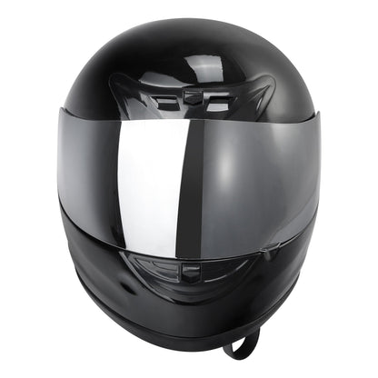 Motorcycle Helmet TCMT Gloss Black Full-Face Shell with Clear Shield, Large Variant, Padded Interior and Rear Vents