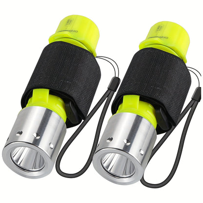 Scuba Diving Flashlight 2-Pack – Waterproof 80ft T6 LED 500 Lumens, Rechargeable 18650 USB, 3 Modes Rotary Switch Dive Light for Snorkeling
