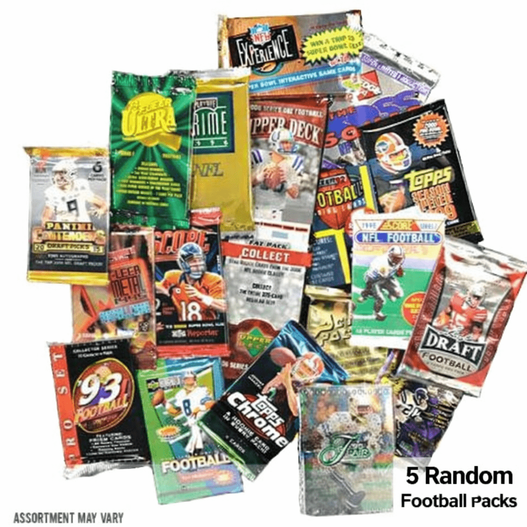 Sports Trading Cards, Five-Pack NFL Football Card Bundle with Assorted Retail Set Packaging for Collectors
