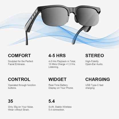 Smart Glasses Open-Ear Bluetooth Audio Eyewear with Built-In Speaker, Microphone and Black or White Frames