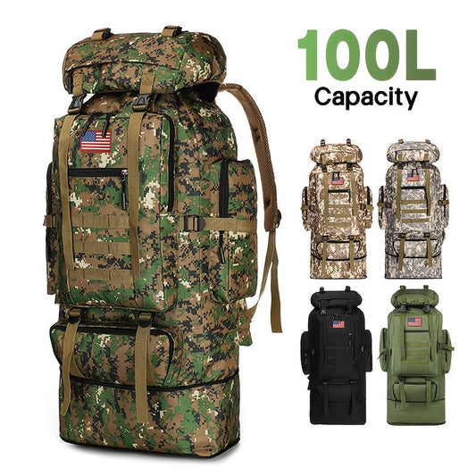 100L-Labeled Tall Tactical Rucksack with Roll-Top Compartment, Lower Pouch and Five Color Options