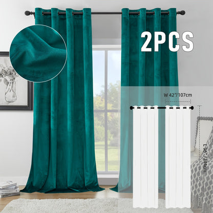 Velvet Room Darkening Curtains 2 Panels, Grommet Top Thermal Insulated Soundproof Blackout Curtains for Living Room Bedroom