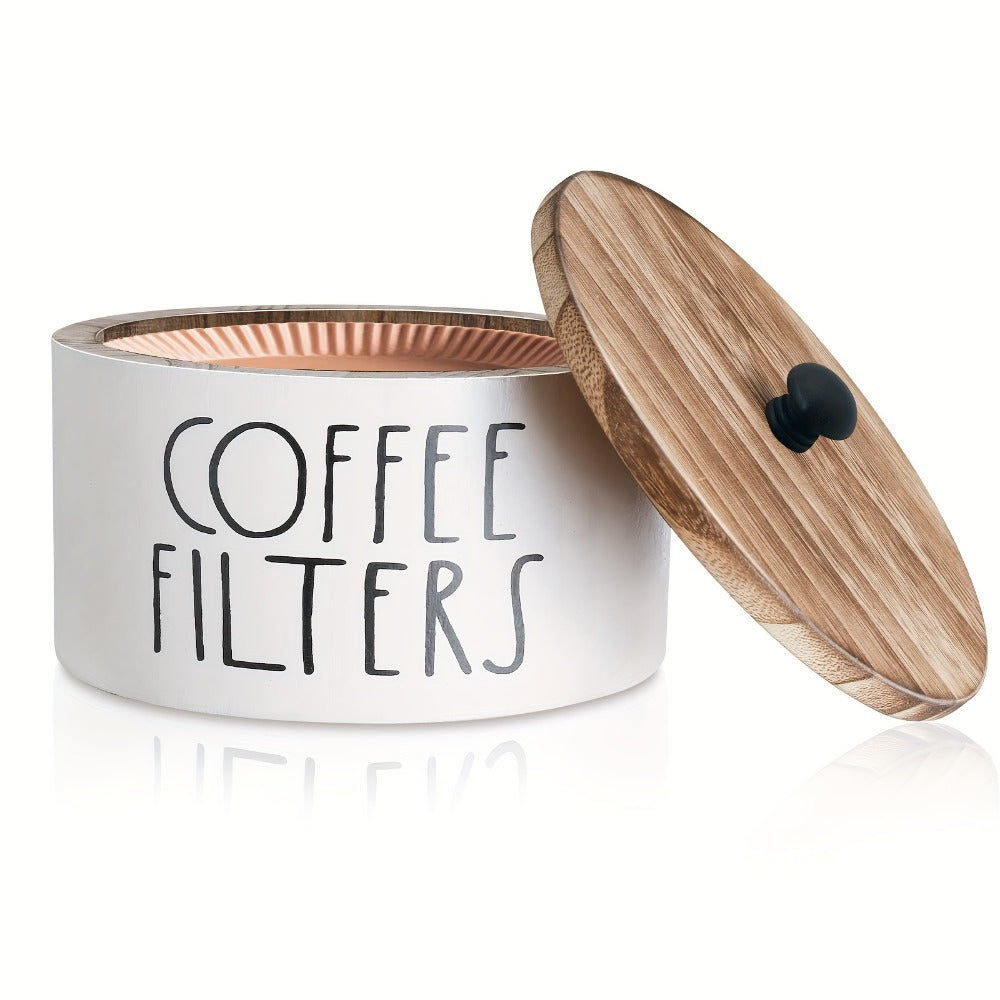 Wooden Coffee Filter Holder with Lid, Farmhouse Countertop Storage Box for Coffee Filters and Coffee Bar Accessories