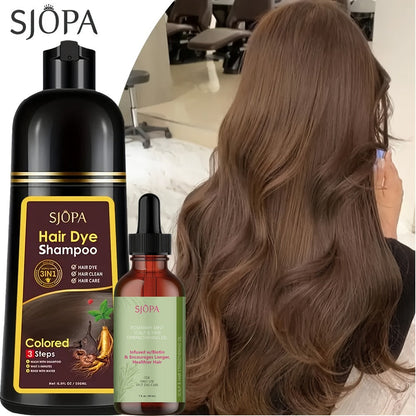 Hair Dye Shampoo, SJOPA 500ml Bottle and Rosemary Hair Oil Set with Seven Color Options for At-Home Color Selection