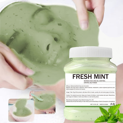 Face Mask, Fresh Mint Crystal Jelly Powder 12.3 fl oz Jar with 15g-to-40ml Mixing Directions for Peel-Off Use