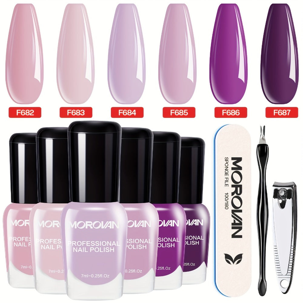 Six-Piece Air-Dry Nail Polish Set in Cherry Blossom Pink or Light Purple and Nude Pink Collections