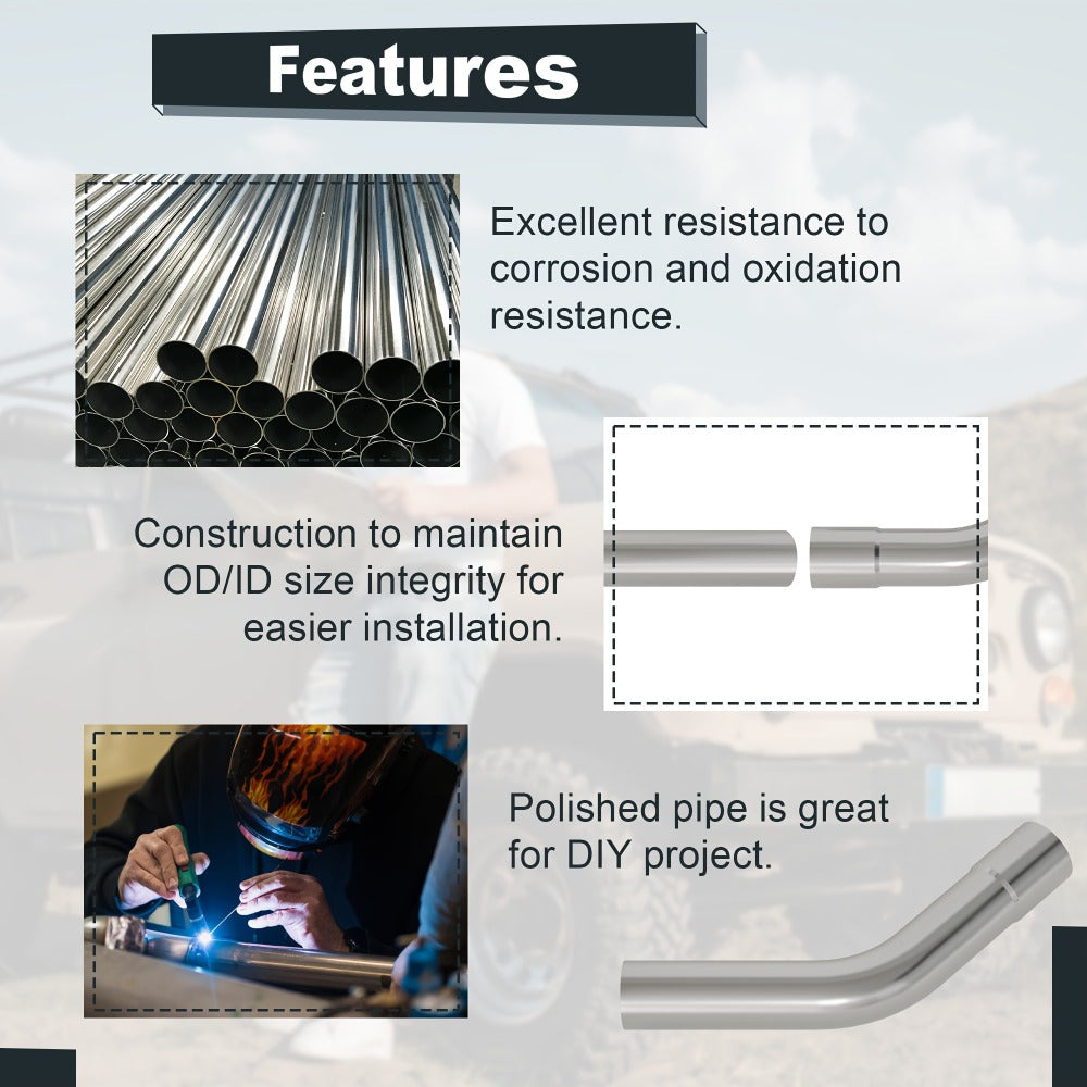 2.5 Inch Exhaust Pipe Kit Mandrel Bend – 8pcs Universal Mild Steel 16 Gauge Tubing with 90° 45° U-Bend & Straight Pipes for Custom Exhaust